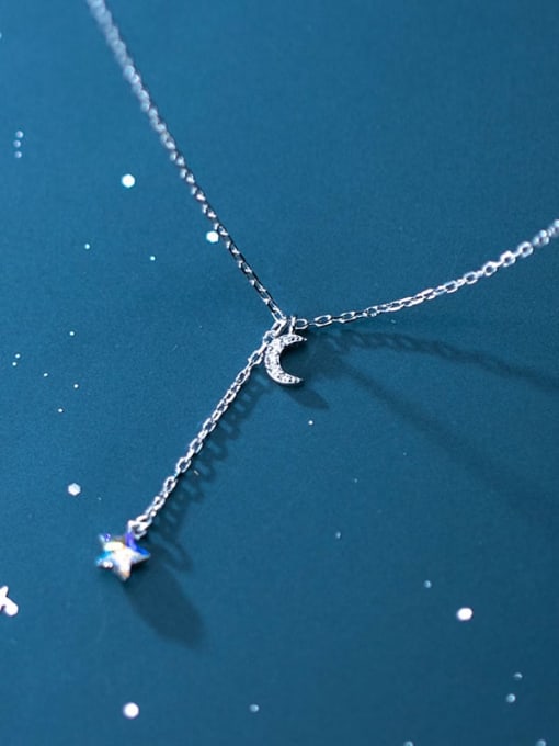 Rosh 925 Sterling Silver  Minimalist Fashion  Diamond  Moon  Lariat Necklace 2