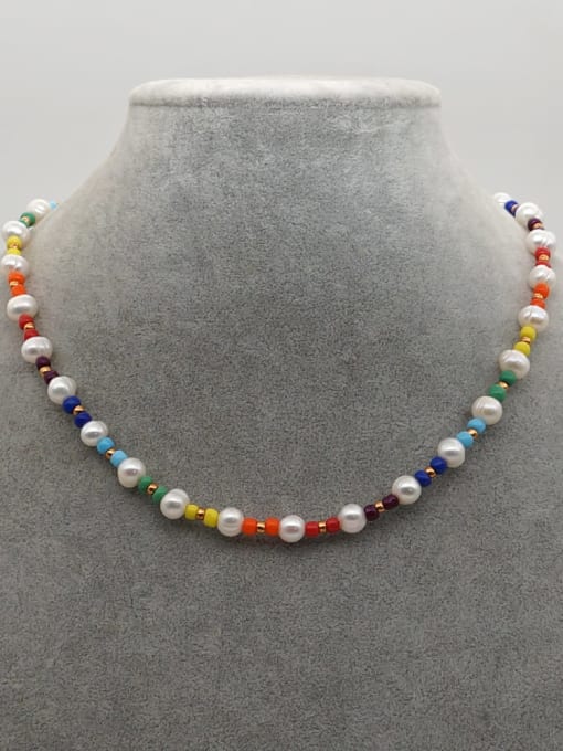ZZ N200020A Stainless steel Freshwater Pearl Multi Color Round Bohemia Necklace