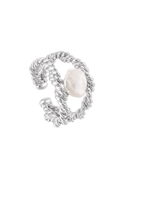 DAKA 925 Sterling Silver Imitation Pearl Geometric Vintage Stackable Ring 3