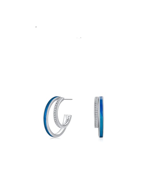 blue 925 Sterling Silver Enamel Geometric Minimalist Stud Earring