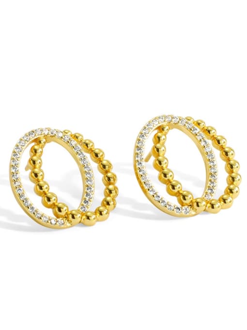 Gold Double Ring Earrings Brass Cubic Zirconia Oval Minimalist Stud Earring