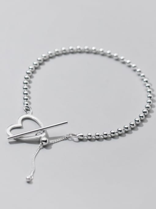 Rosh 925 Sterling Silver Bead Heart Minimalist Beaded Bracelet 2