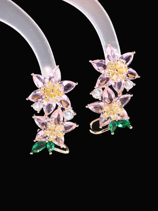 Luxu Brass Cubic Zirconia Flower Luxury Drop Earring 1