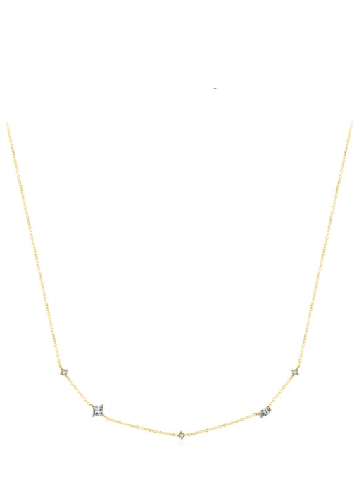 Golden White Stone 925 Sterling Silver Cubic Zirconia Geometric Dainty Necklace