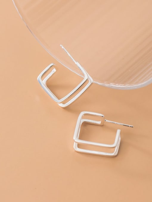 Rosh 925 Sterling Silver Simple lines geometric square double layer Stud Earring 4