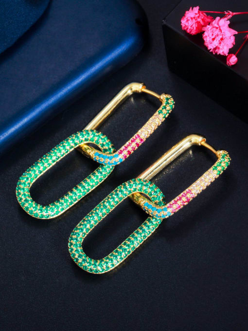 Color green mix Brass Cubic Zirconia Geometric Luxury Huggie Earring