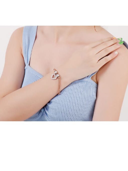 KAKALEN Titanium Cubic Zirconia White Heart Minimalist Adjustable Bracelet 2