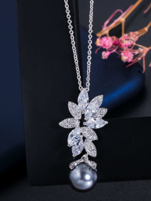 L.WIN Brass Cubic Zirconia Luxury Flower Earring and Necklace Set 2