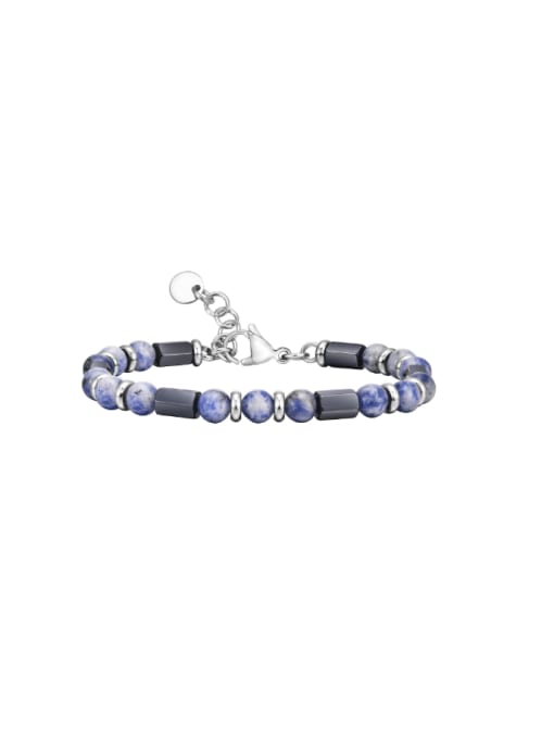 19+ 3cm long Stainless steel Natural Stone Multi Color Geometric Hip Hop Handmade Beaded Bracelet