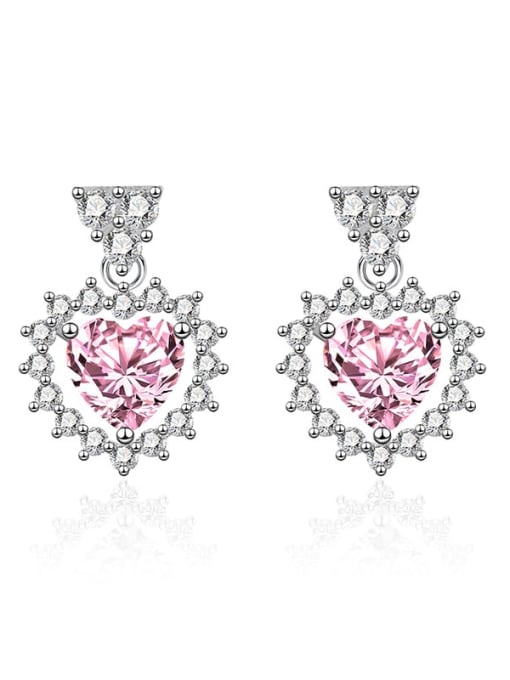 Pink Brass Cubic Zirconia Multi Color Heart Dainty Drop Earring