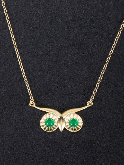 SILVER MI 925 Sterling Silver Jade Vintage Owl  Pendant Necklace 0