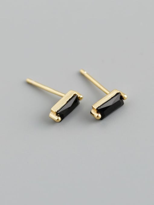Black stone (gold) 925 Sterling Silver Cubic Zirconia Rectangle Minimalist Stud Earring