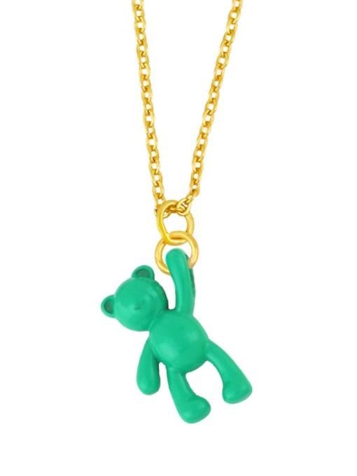 green Brass Multi Color Enamel  Cute Bear Pendant Necklace