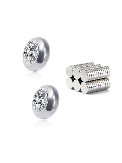 white 8mm Titanium Rhinestone Multi Color Round Minimalist  Single Rhinestone  Magnet Stud Earring