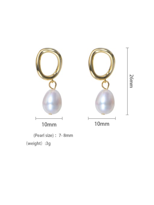 golden Brass Freshwater Pearl Geometric Minimalist Drop Earring