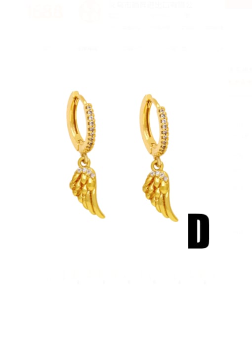 D Brass Cubic Zirconia Wing Vintage Huggie Earring