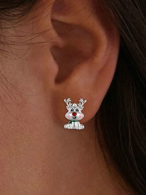 Jare 925 Sterling Silver Enamel Deer Cute Stud Earring 1