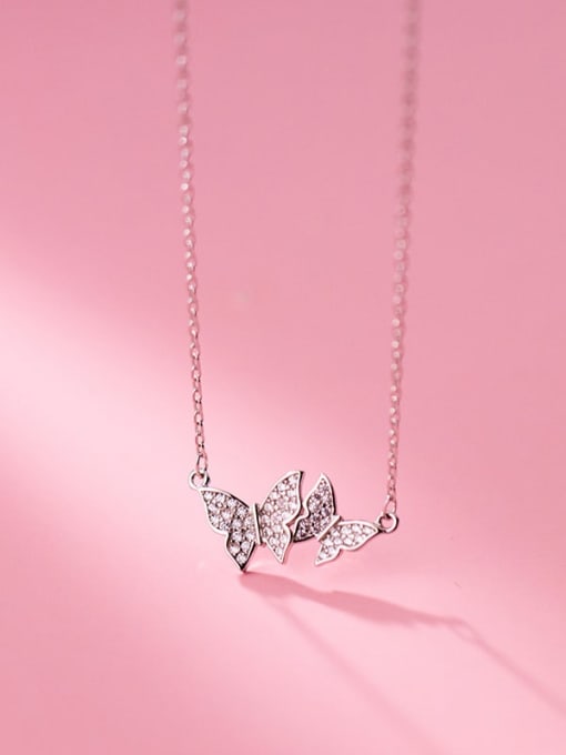 silver 925 Sterling Silver Cubic Zirconia Butterfly Minimalist Necklace