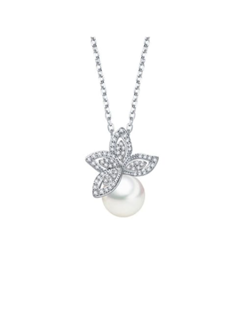 BLING SU Copper Cubic Zirconia White Flower Classic Necklace