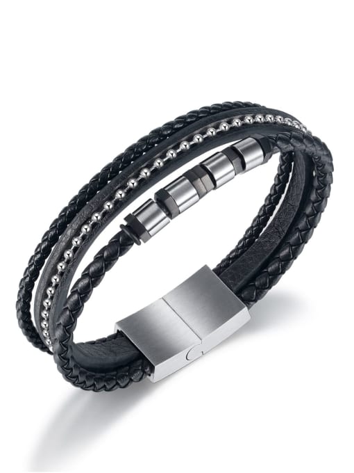 1482 Leather Bracelet Stainless steel Leather Weave Vintage Strand Bracelet