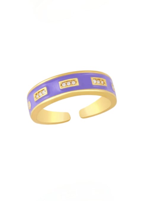 purple Brass Enamel Geometric Minimalist Band Ring