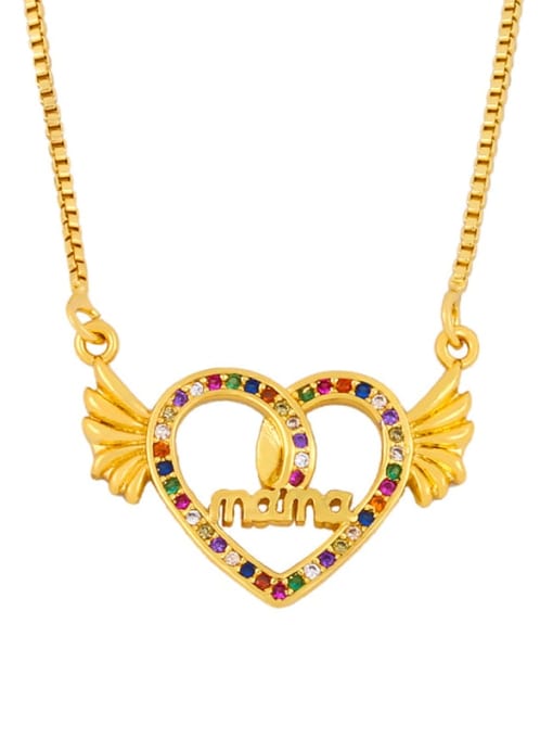 Color zirconium Brass Cubic Zirconia Wing Vintage heart Pendant Necklace