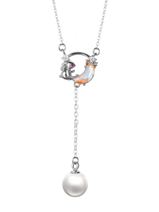 BeiFei Minimalism Silver 925 Sterling Silver Rabbitr Tassel  Minimalist Lariat Necklace 4