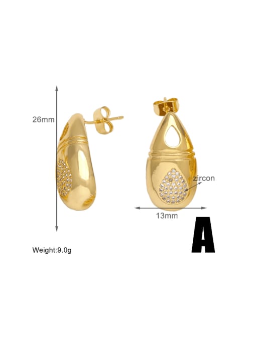 A Brass Cubic Zirconia Water Drop Vintage Stud Earring