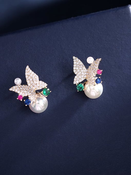 Luxu Brass Cubic Zirconia Butterfly Luxury Stud Earring 2