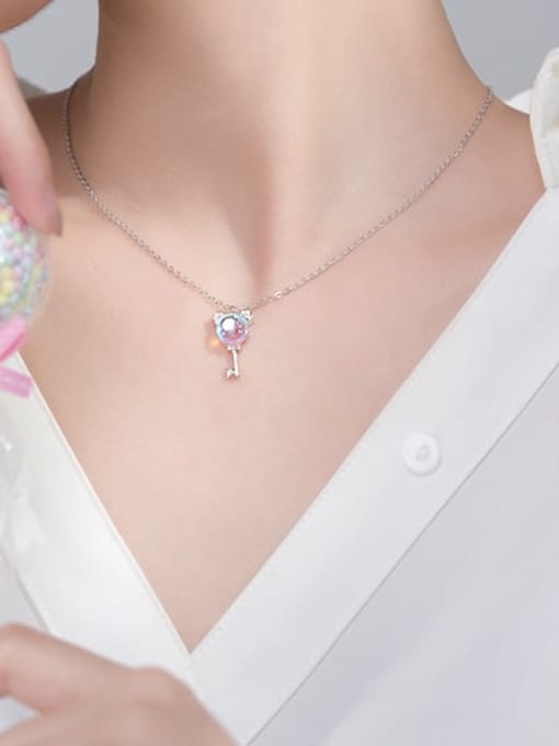 Rosh 925 Sterling Silver Opal  Trend Key Pendant Necklace 1