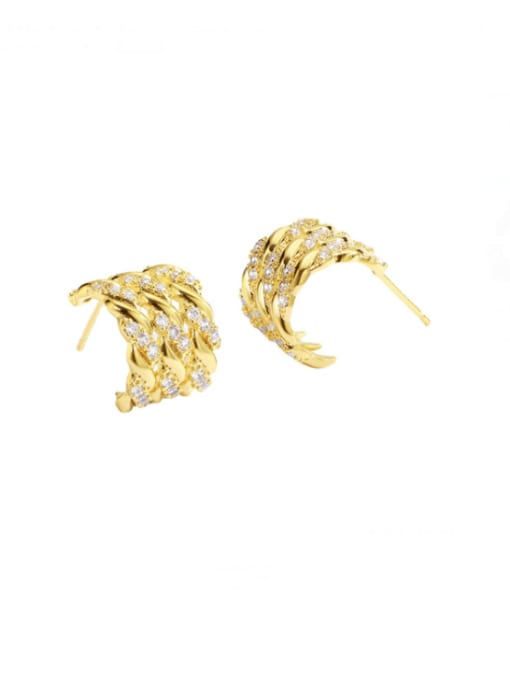 Gold twist woven Earrings Brass Cubic Zirconia Geometric Minimalist Stud Earring