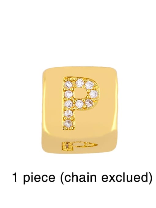 P Brass Cubic Zirconia square  Letter Minimalist Adjustable Bracelet