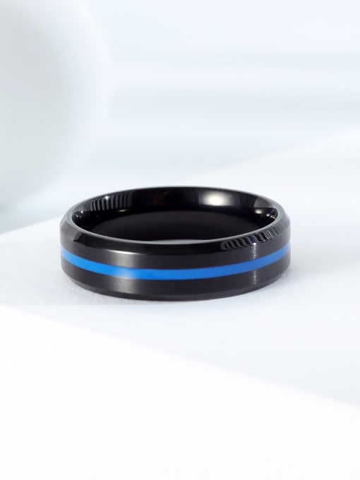 Open Sky Titanium Enamel Blue Round Minimalist Band Ring 0