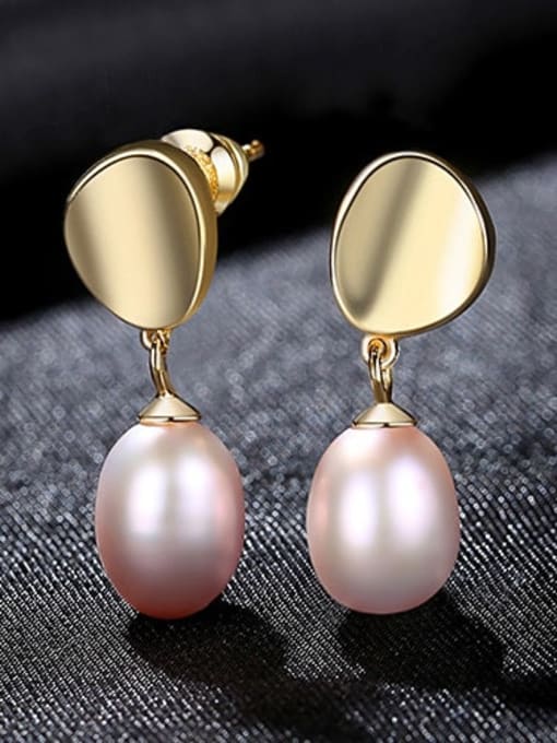 Violet 4H01 925 Sterling Silver Freshwater Pearl  Smooth Round Dainty Drop Earring