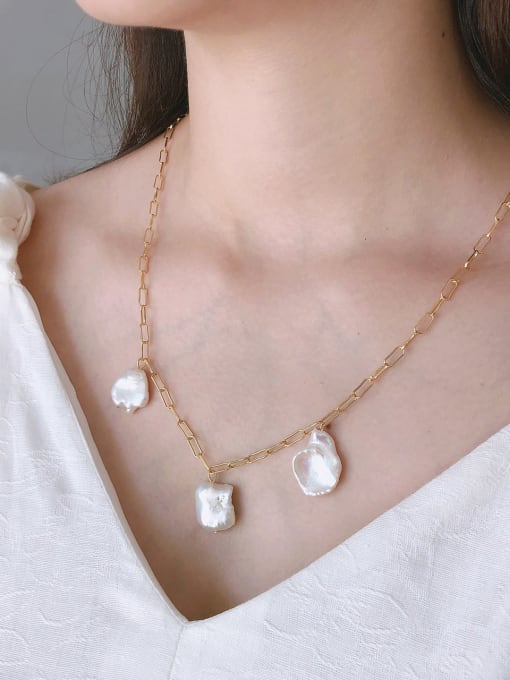Boomer Cat 925 Sterling Silver  Three Irregular Pearl Necklaces