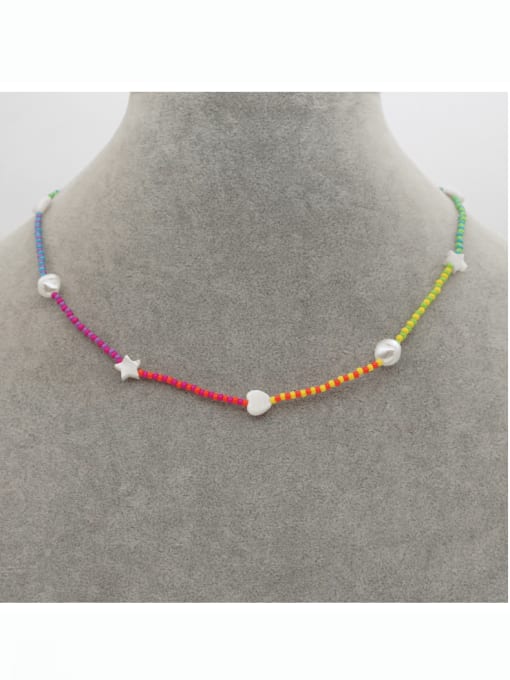 FG N210001A Zinc Alloy Miyuki Millet Bead Multi Color Heart Hip Hop Beaded Necklace