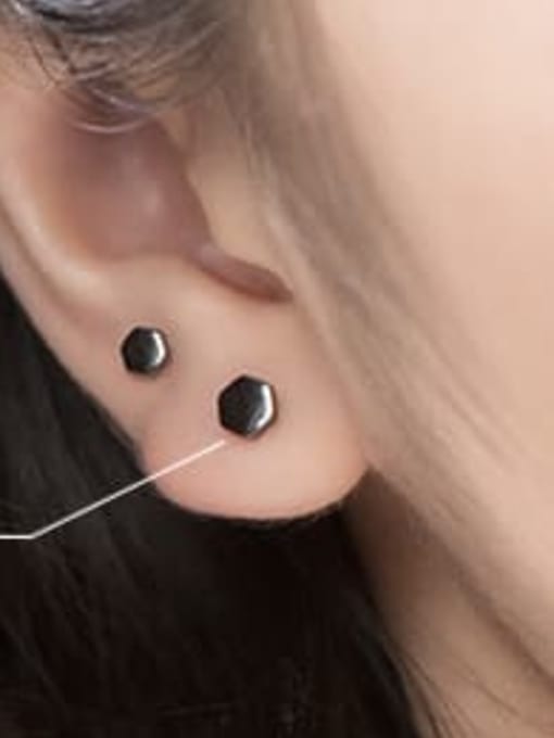 BLACK 5mm 925 Sterling Silver Geometric Minimalist Stud Earring