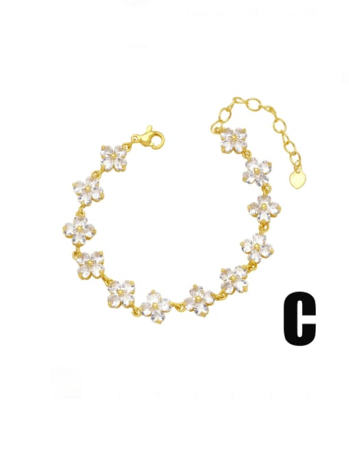 C Brass Cubic Zirconia Flower Luxury Bracelet