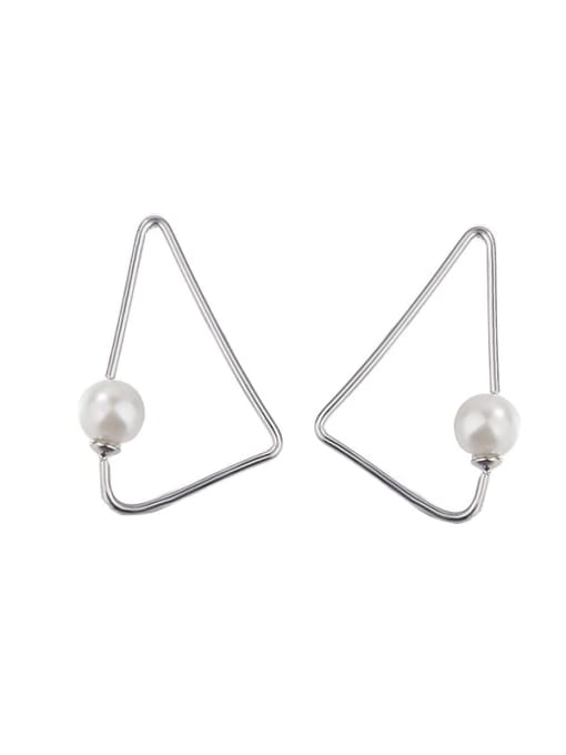 HAHN 925 Sterling Silver Imitation Pearl Triangle Minimalist Stud Earring 0