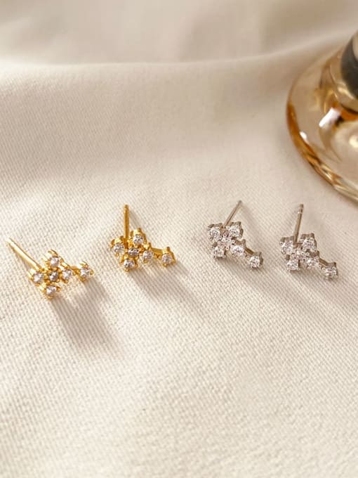 18K Gold 925 Sterling Silver Cubic Zirconia Cross Minimalist Stud Earring