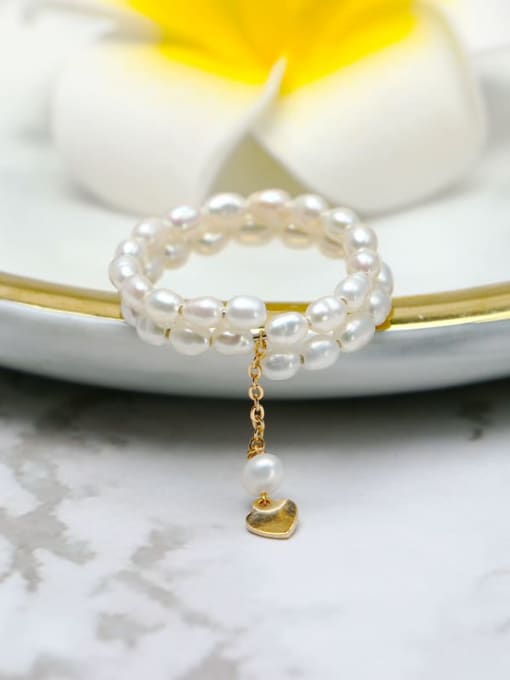 white Brass Freshwater Pearl Geometric Minimalist Stackable Ring