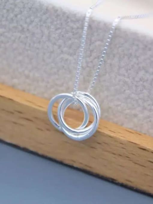Rosh 925 Sterling Silver Minimalist  Simple fashion three-layer round pendant Necklace 3