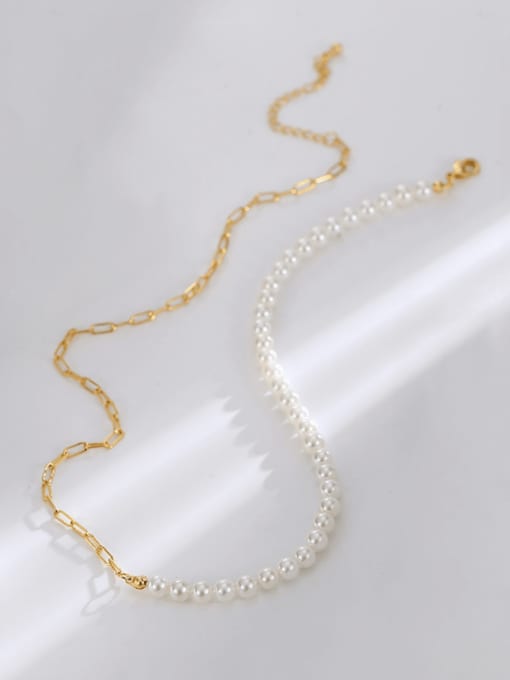 CHARME Brass Imitation Pearl Geometric Minimalist Asymmetrical Chain Necklace 0