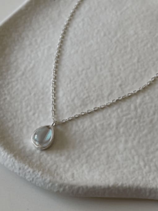 Boomer Cat 925 Sterling Silver Glass Stone Water Drop Minimalist Necklace