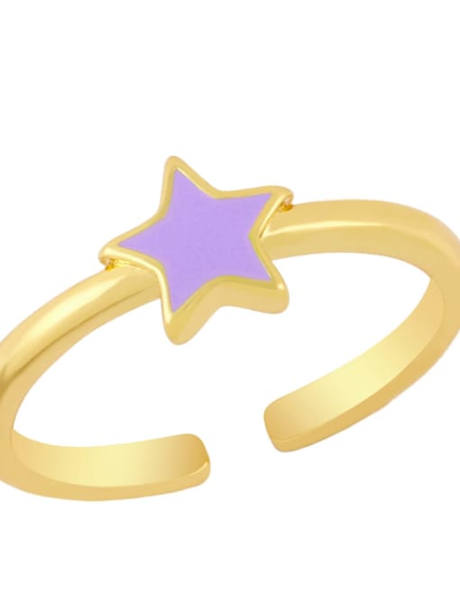 purple Brass Enamel Star Minimalist Band Ring