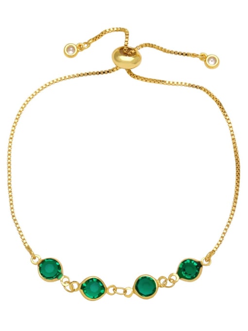 green Brass Glass Stone Geometric Minimalist Adjustable Bracelet