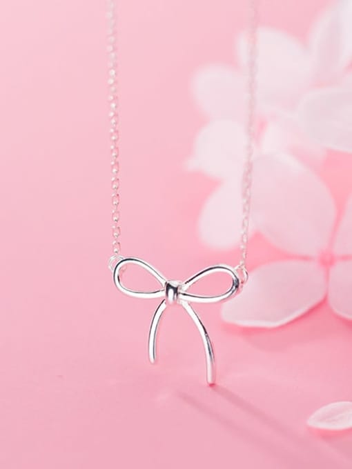 Rosh 925 sterling silver simple smooth Bow Pendant Necklace 2