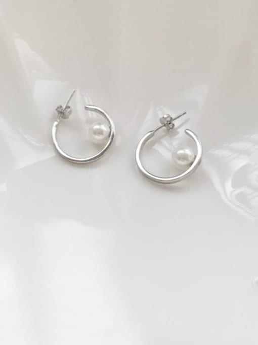 Boomer Cat 925 Sterling Silver Imitation Pearl Round Minimalist Hoop Earring 0