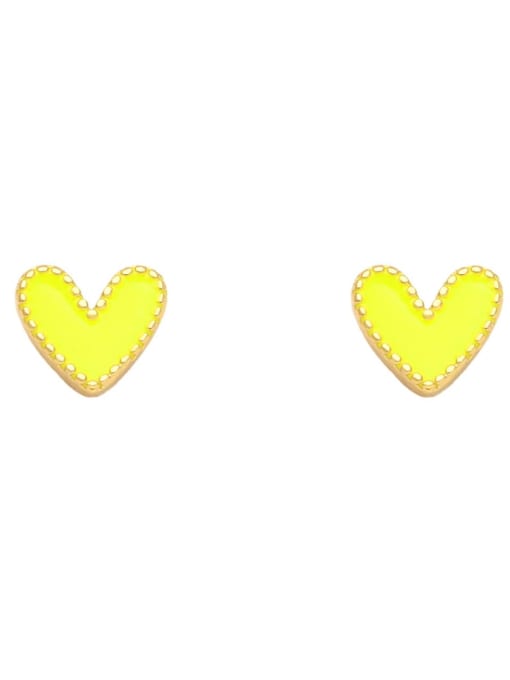 yellow Brass Enamel Heart Minimalist Stud Earring