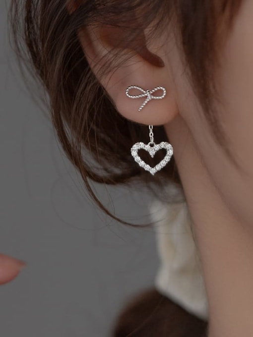 Rosh 925 Sterling Silver Cubic Zirconia Heart Minimalist Drop Earring 1
